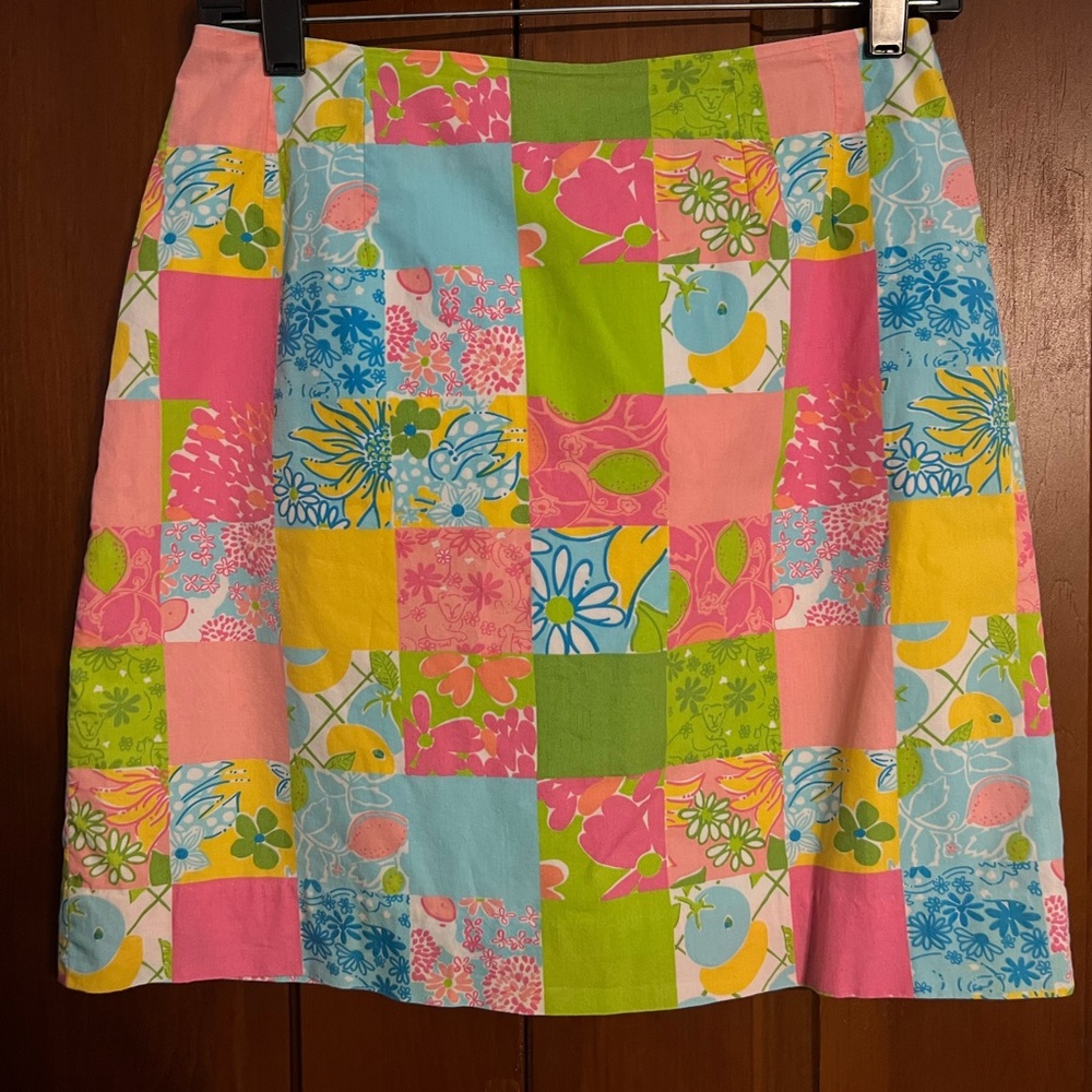 Lilly Pulitzer Retro Colorful Floral Fruit Patchwork Skirt Sz 4
